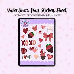 Valentine&#39;s Day GoodNotes Stickers: Pre-Cropped Digital Planner Stickers (PNG)