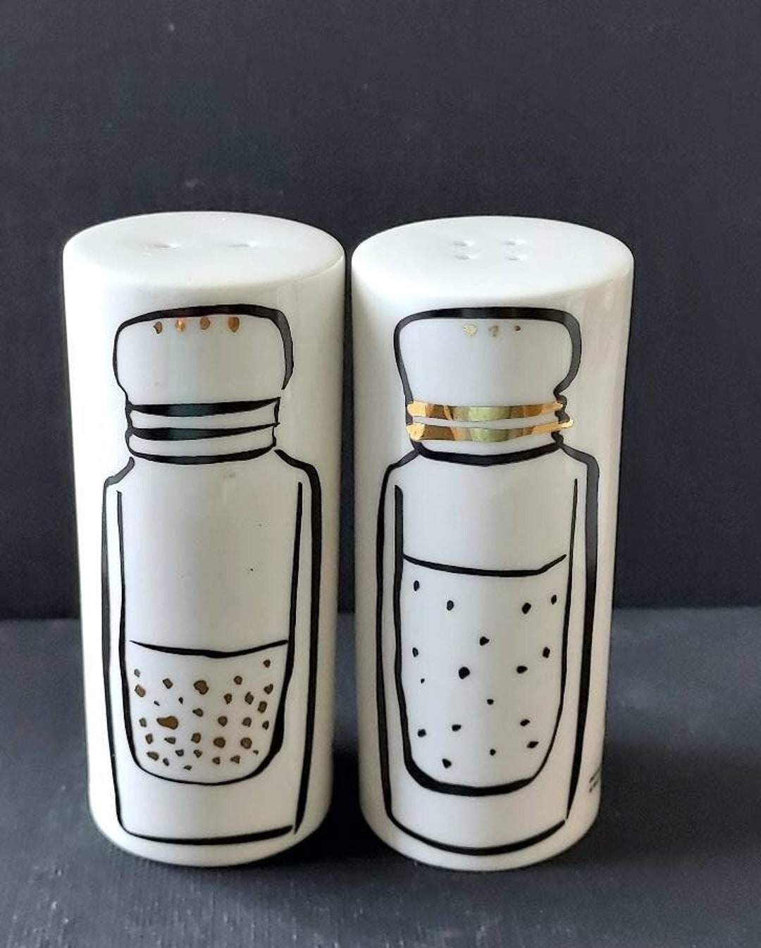 KATE SPADE Daisy Place Salt & Pepper Shaker Set White W Gold Etsy