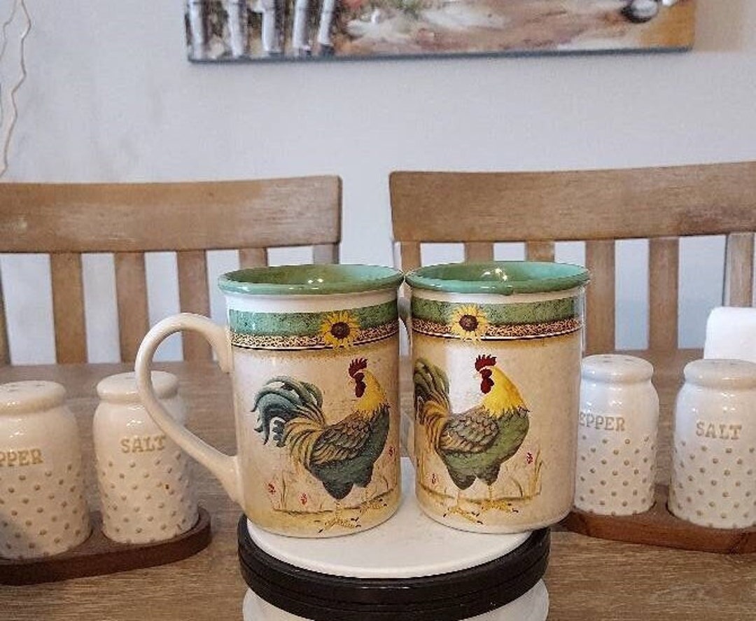 ROOSTER COFFEE MUGS, Set of 2 Vintage Rooster/sunflower Coffee Mugs ...