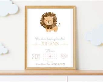 Cuadro personalizado con lindos leones, cuadro para nacimiento con fechas de nacimiento, para regalo, regalo para un bautizo