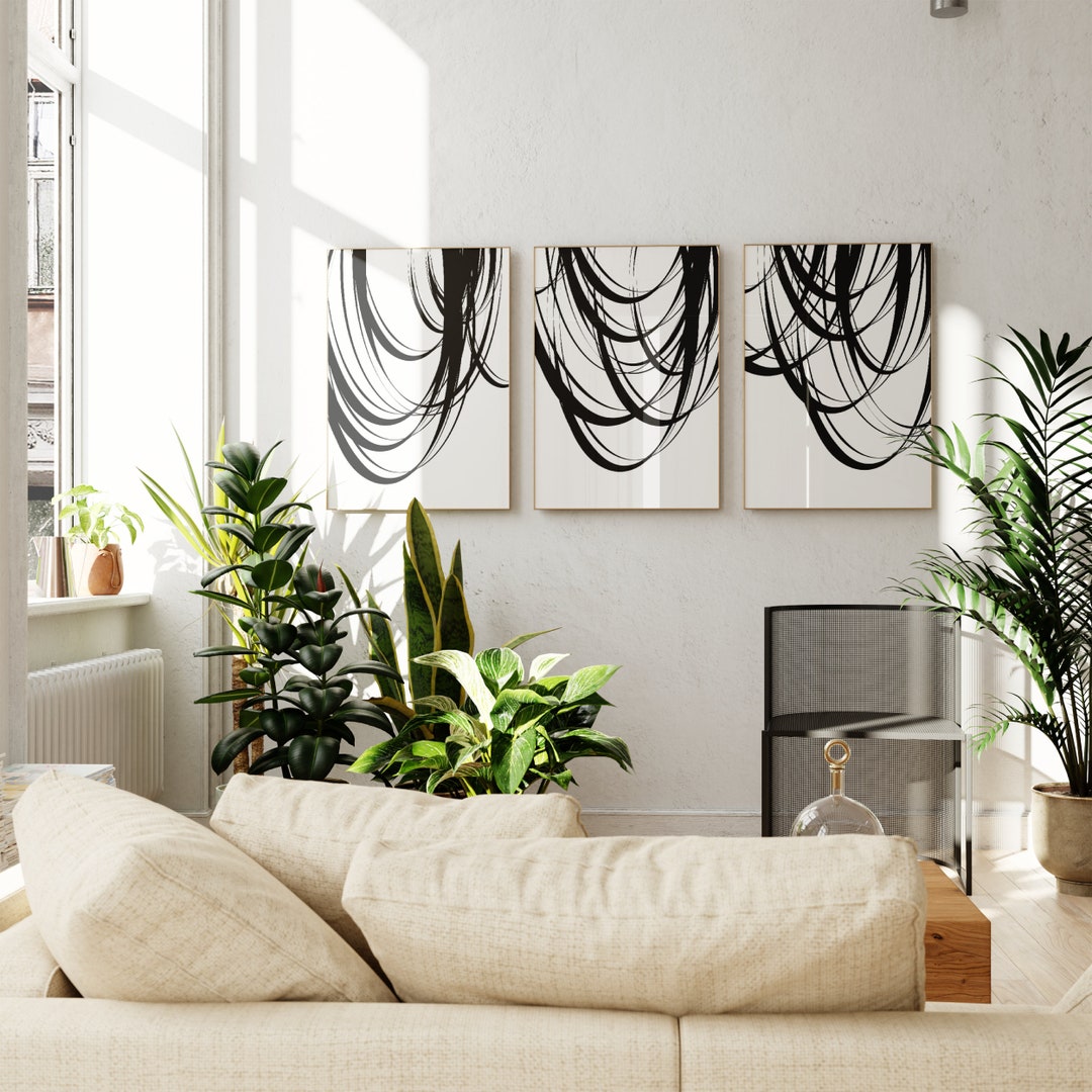 Black and White Abstract Wall Art Gallery Set of 3 Prints, Modern Art ...