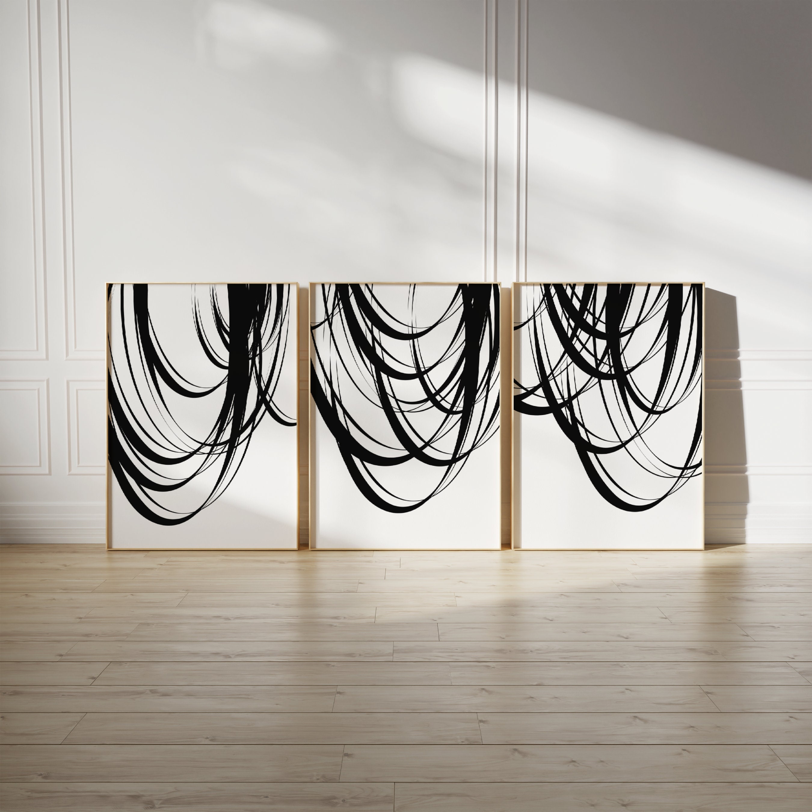 Black and White Abstract Wall Art Gallery Set of 3 Prints, Modern Art ...