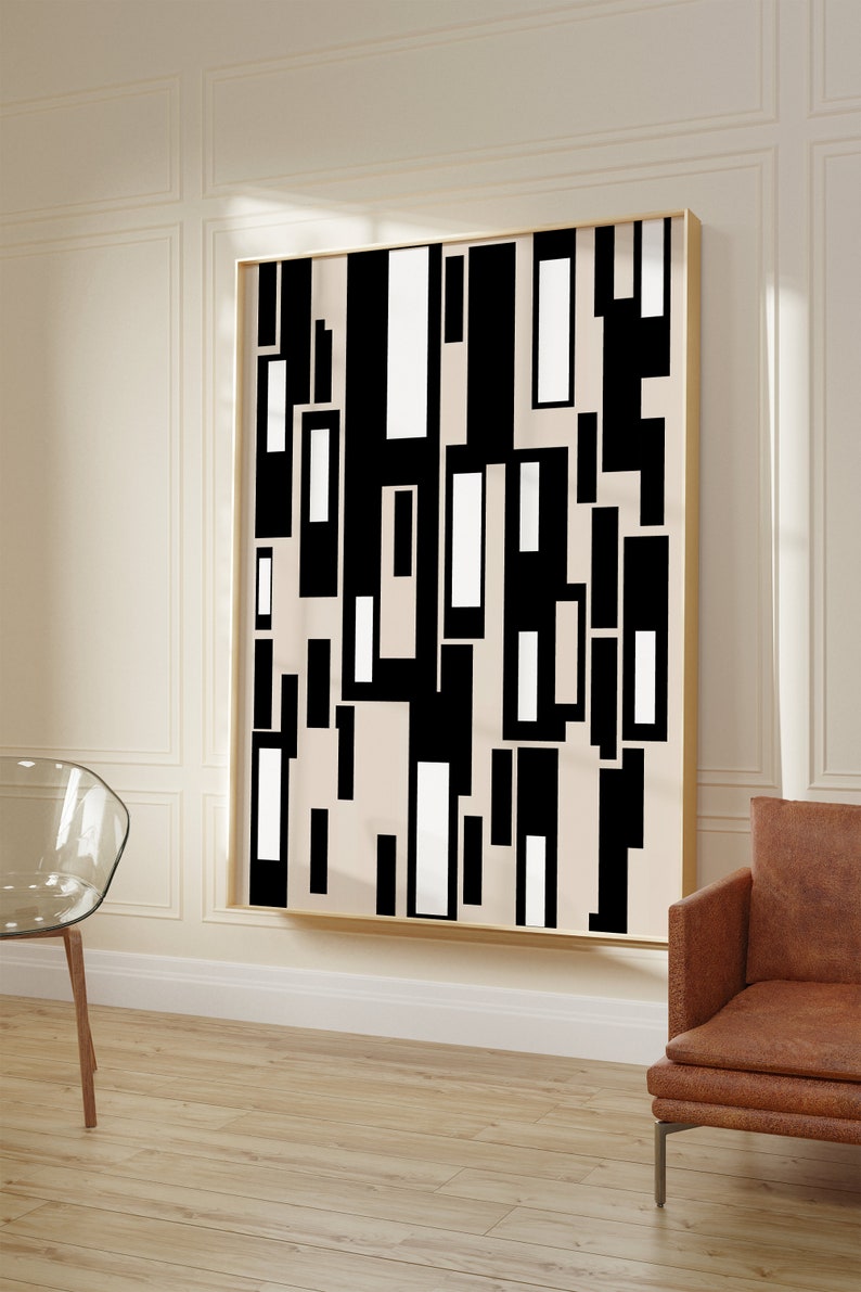 Geometric Printable Wall Art Black White Beige, Geometric Art, Digital ...