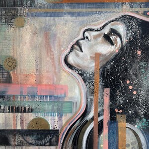 SALE!! Unique Acrylic Collage Art, Large Contemporary Art, Female Portrait, Wall Art, Colourful Art, Abstract Female Portrait, futuristic