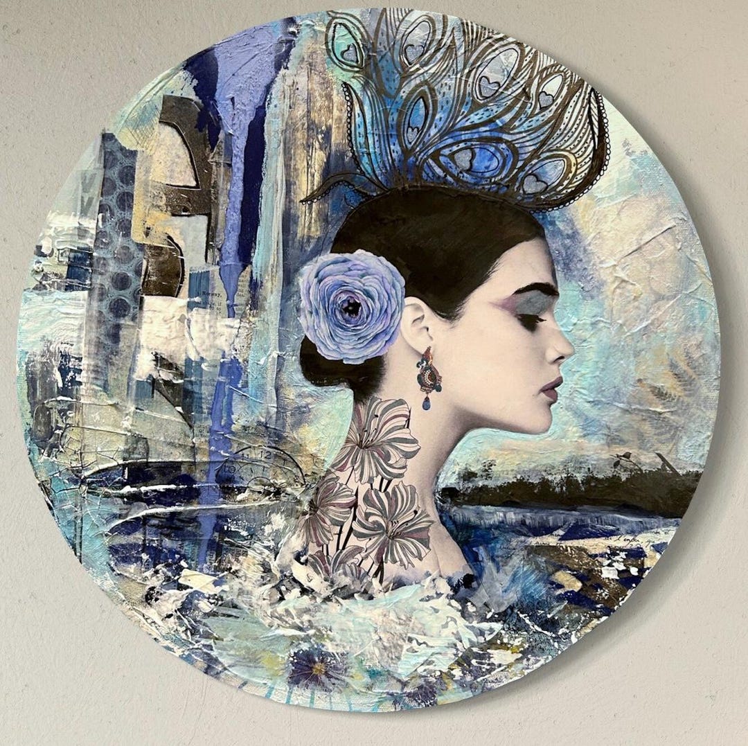 Unique Acrylic Collage Art, Contemporary Art, Female Portrait, Wall ...