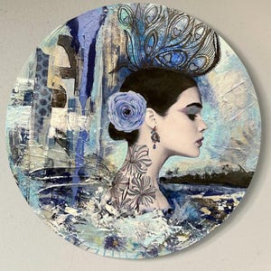 SALE!!! Unique Acrylic Collage Art, Contemporary Art, Female Portrait, Wall Decor, Wall Art, Collage Art, Abstract Female Portrait