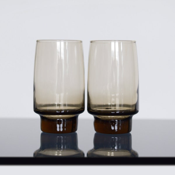 Set of 2 Vintage Libbey Accent Tawny Smoked Glass Drinking Glasses Tumblers | MCM 1970s Retro