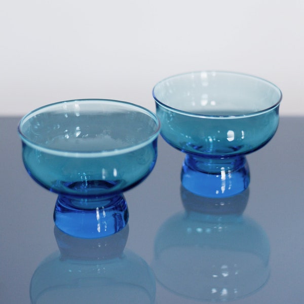 Set of 2 1980s Libbey Turquoise Blue Glass Small Dessert Bowls | Vintage Glassware France