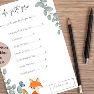 Jeu du juste prix pour baby shower