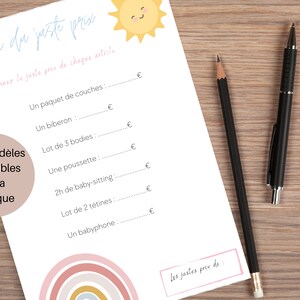 Jeu du juste prix pour baby shower