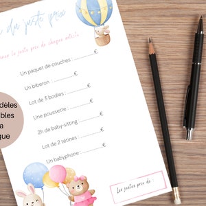 Jeu du juste prix pour baby shower