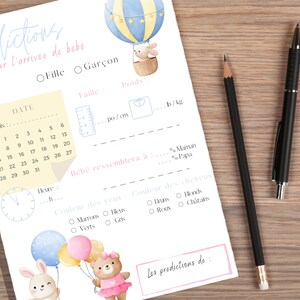 Jeu prédiction bébé pour baby shower lapin ours