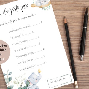 Jeu du juste prix pour baby shower