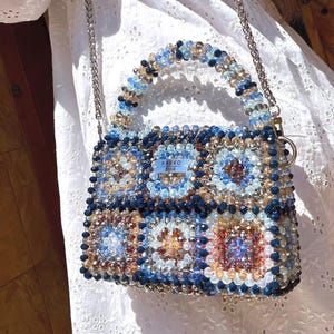 Sac en cristal perlé carré grand-mère, sac en perles patchwork, sac en perles de cristal, sac en perles de luxe, sac de soirée, sac à main en perles, sac en perles colorées