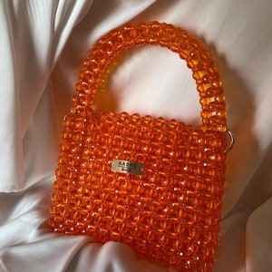 Orange perlen perlen tasche, elegante perlen tasche, handgemachtes geschenk für frauen, kristall goldene tasche, handtasche für frau, perlen hängetasche