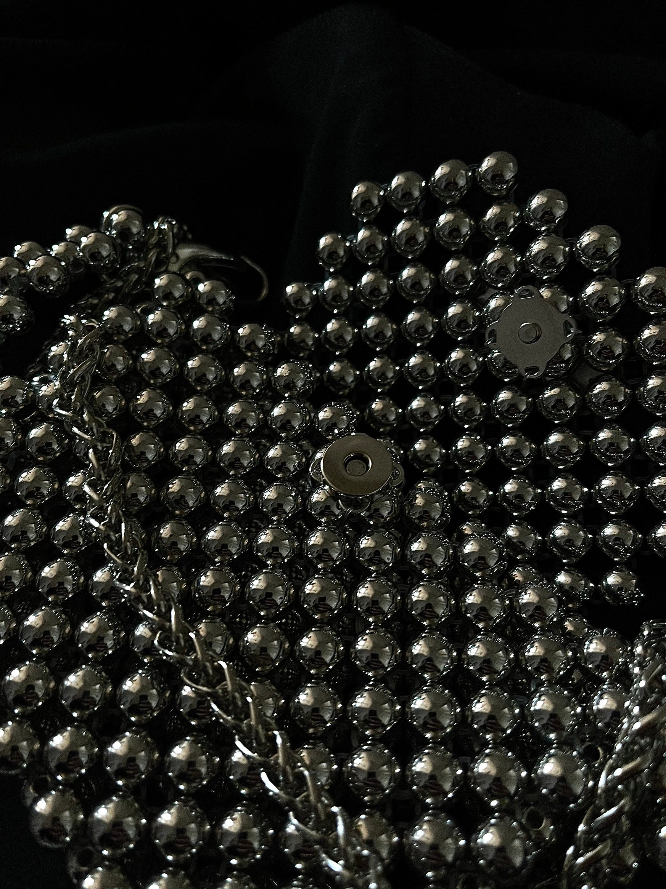 Beaded Belt Bag, Silver Beaded Bag, Bead Waist Bag
