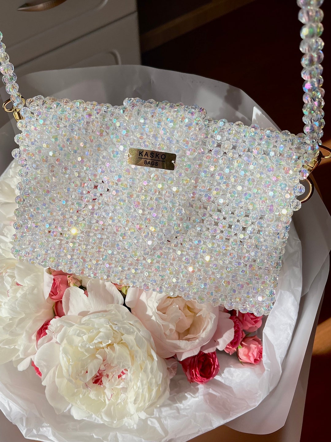 White Colorful Beads Summer  Bag