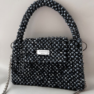 Handgemachte Schwarze Kristall Perlen Tasche: Elegante Abendtasche