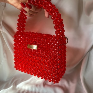 Bolso de cuentas rojas, elegante bolso de noche con cuentas, regalo hecho a mano para mujer, bolso de cristal, monedero con cuentas, bolso con cuentas brillantes para teléfono, bolso bandolera rojo