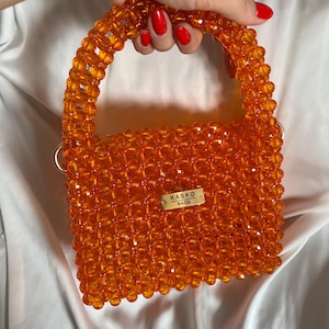 Orange Perlen Tasche, elegante Perlen Abendtasche, Geschenk für Frauen, Kristall Tasche, Perlen Geldbörse, glänzende Handytasche, Sommer Crossbody Tasche
