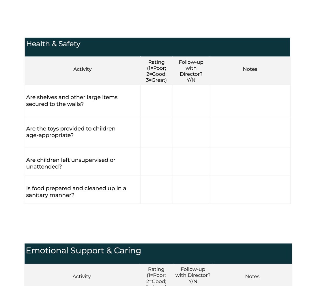 Childcare Tour Checklist PDF Digital Download Checklist Daycare Tours ...