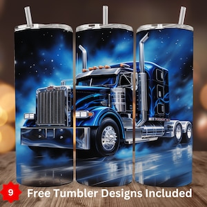 Emballage de gobelet pour camion semi-remorque 3D 20 oz verre droit sublimation Design Téléchargement numérique instantané UNIQUEMENT Emballage de gobelet pour camionneur gros camion