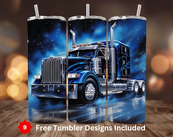 Semi Truck Tumbler Wrap 3D 20 oz Straight Tumbler Sublimation Design Instant Digital Download ONLY Truck Driver Tumbler Wrap Big Rig Trucker