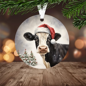Dairy Cow Christmas Ornament Sublimation PNG Instant Digital Download Only Christmas Round Ornament PNG Gift for Farmer Christmas Cow PNG