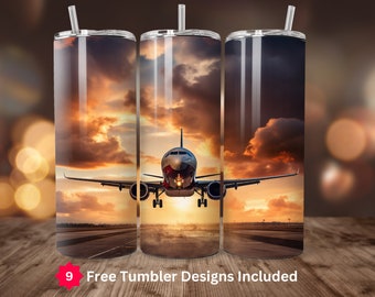 Vliegtuig opstijgen tegen levendige lucht 20oz recht sublimatieontwerp digitale download ALLEEN 20oz magere Tumbler Wrap PNG-piloot, png PNGEgg