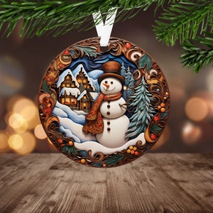 3D Snowman Christmas Ornament Sublimation PNG Instant Digital Download Only Christmas Round Ornament PNG Charming Rural Christmas Scene PNG