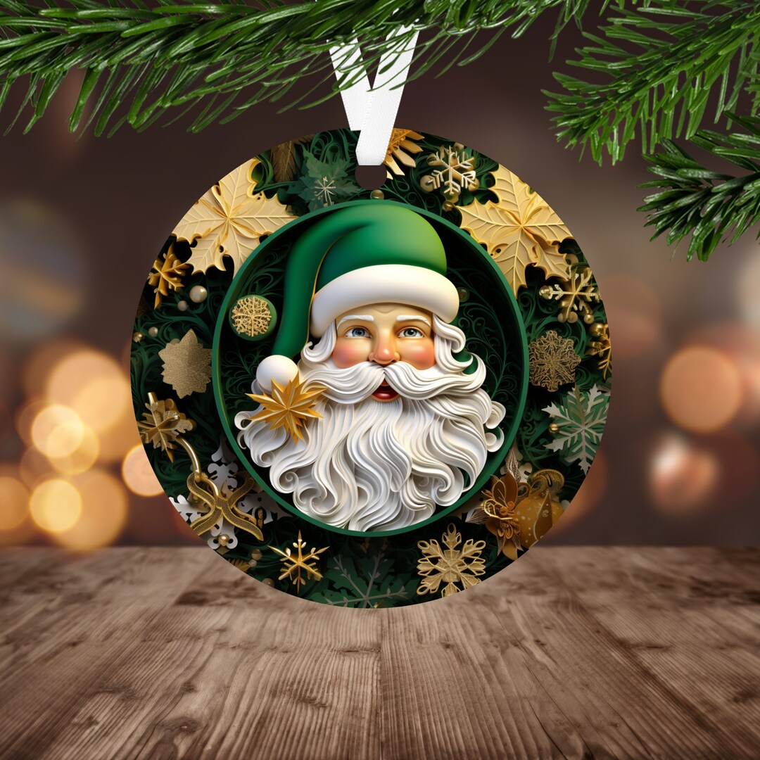 3D Santa Claus Ornament Sublimation PNG, Instant Digital Download