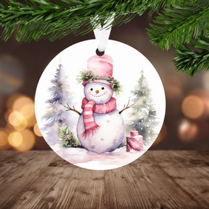 Watercolor Snowman Ornament Sublimation PNG, Instant Digital Download Only, Christmas Round Ornament PNG, Christmas Snowman PNG