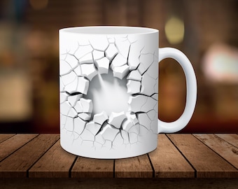 3D rissige Wand Becher Sublimation, 11 Unze, 15 Unze Becher Sublimation Verpackung, NUR digitaler Download, Kaffeetasse Teetasse Wrap, 3D Durchbruch Becher Geschenk