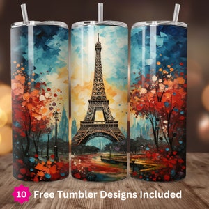 3D Eiffel Tower Tumbler Sublimation, 20oz Skinny Sublimation Design Digital Download ONLY 20oz Straight Tumbler Wrap Fall in Paris Tumbler