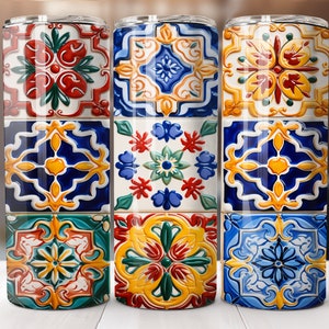 Vaso de 20 oz con diseño de azulejos portugueses 3D, diseño de sublimación, descarga digital, solo vaso delgado de 20 oz PNG