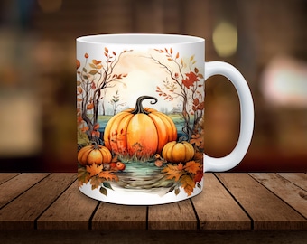 Watercolor Pumpkins 11oz & 15oz Mug Wrap Design Autumn Mug Sublimation Digital Download ONLY Coffee Mug Design Sublimation Design Fall PNG