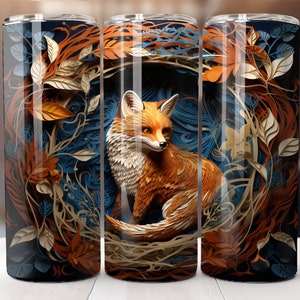 3D Fox 20oz Skinny Tumbler Sublimation Design 20 oz Straight Tumbler Design Instant Digital Download Sublimation Wrap Fall Sublimation PNG