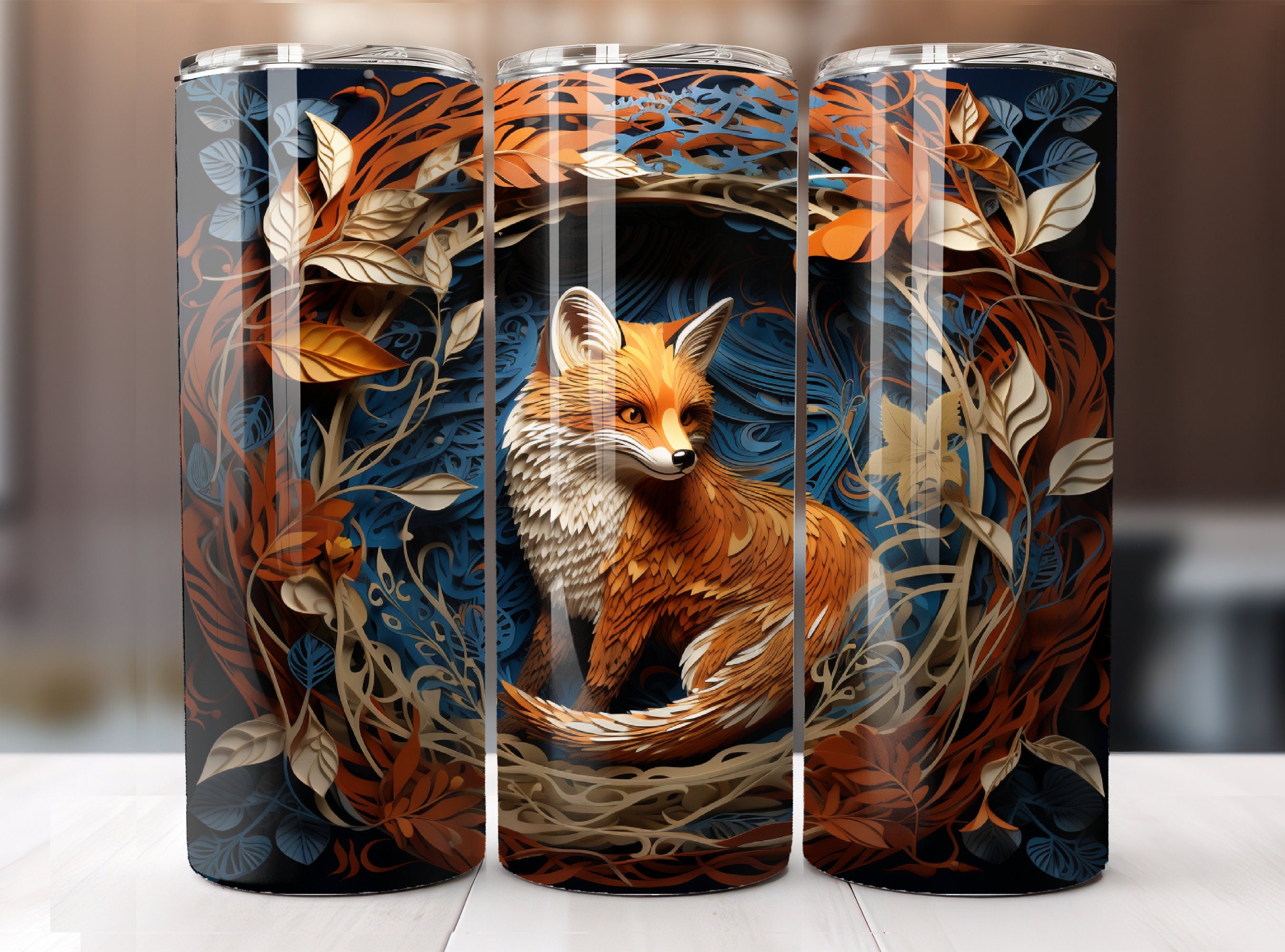3D Fox 20oz Skinny Tumbler Sublimation Design 20 Oz Straight Tumbler ...