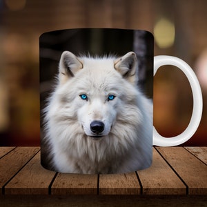 Artic Wolf Mug Sublimation, 11oz and 15oz Mug Sublimation Wrap, Digital Download ONLY, Coffee Cup Tea Cup Wrap PNG