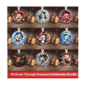 3D ornament sublimatie bundel kerst doorbraak PNG ALLEEN instant digitale downloads kerst ornament png 9 bestanden inbegrepen