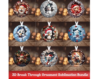 3D Ornament Sublimation Bundle Christmas Break Through PNG Instant Digital Downloads ONLY Christmas Round Ornament PNG 9 Files Included