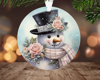 Pastel Snowman Ornament Sublimation PNG, Digital Download Only, Shabby Chic PNG, Christmas Round Ornament PNG, Winter Wonderland Design