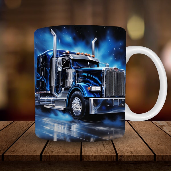 Semi Truck 11oz & 15oz Mug Wrap Design 3D Mug Sublimation Wrap Digital Download ONLY Coffee Mug Design Big Rig Trucker Sublimation Design
