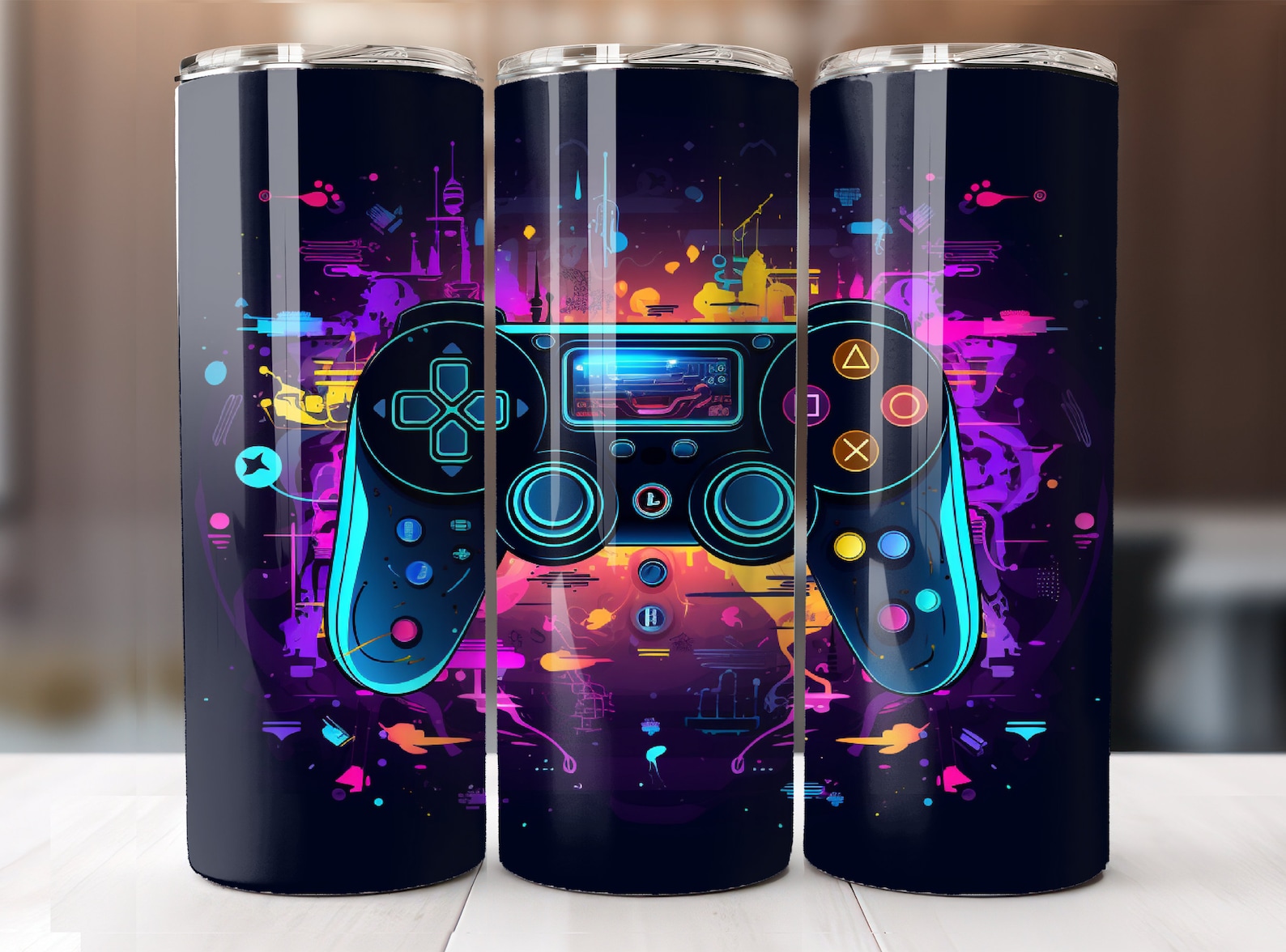 Neon Gamer Tumbler Wrap 20oz Skinny Sublimation Design PNG Video Game ...