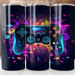 Neon Gamer Tumbler Wrap 20oz Skinny Sublimation Design PNG Video Game 20oz Straight Tumbler Wrap PNG Digital Download ONLY Game Controller