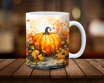 Fall Pumpkin Mug Sublimation 11oz & 15oz Mug Wrap Design Autumn PNG Digital Download ONLY Coffee Mug  Coffee Cup Tea Cup Wrap PNG Fall Mug