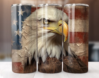 American Bald Eagle 20oz Skinny Tumbler Sublimation Design, American Flag Bald Eagle Tumbler, 20oz Straight Tumbler Design, Digital File