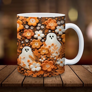 3D Ghost mok wrap 11oz, 15oz mok sublimatie wrap ALLEEN digitale download Halloween mok sublimatie koffiekopje thee beker wrap Boho herfst wrap png