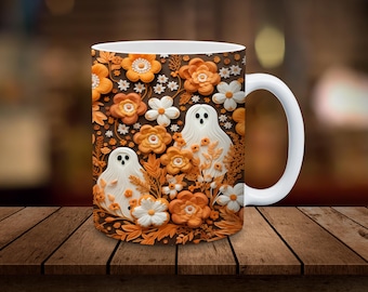 Tazza fantasma 3D da 11 oz, 15 oz, stampa a sublimazione, solo download digitale, tazza di Halloween, tazza da caffè, tazza da tè, stampa a sublimazione, stampa autunnale Boho, PNG