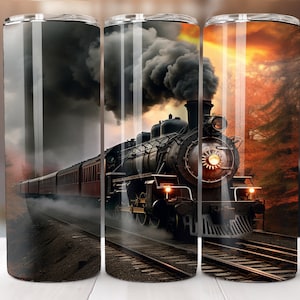 Steam Train Tumbler Wrap, 20 oz Straight Sublimation Design, Digital Download Only, 20oz Skinny Wrap, Train at Sunset Tumbler